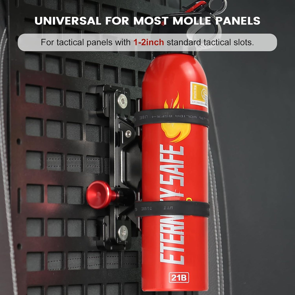MOLLE Panel Fire Extinguisher Mount Kit-Quick Release Car Fire Extinguisher Mount Bracket for 1-2in Tactical Rigid MOLLE Panel Holes.Fire Extinguisher Holder Fits MOLLE Panels Accessories for Vehicle.