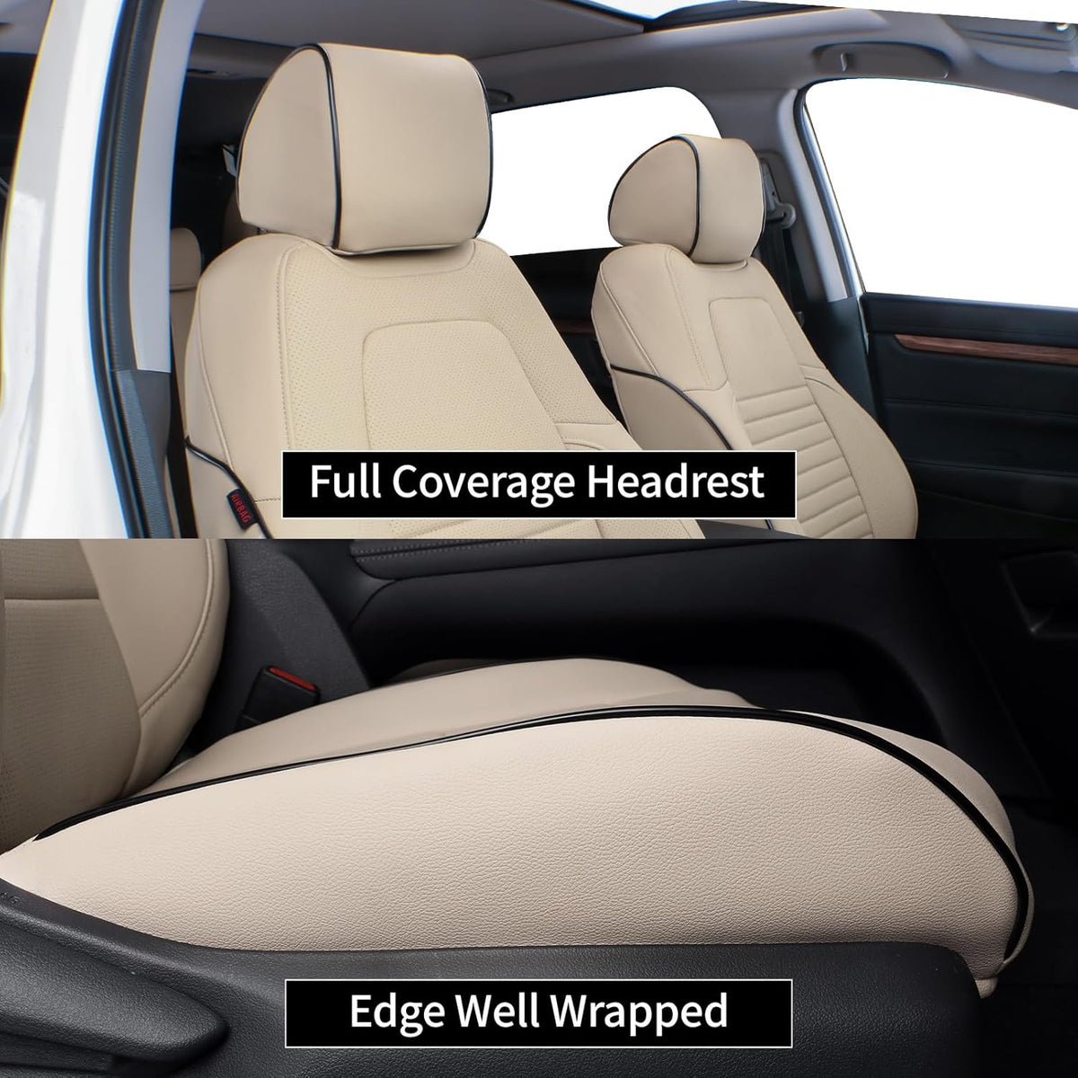 EKR Accord Seat Covers for Cars Honda Accord LX 2018 2019 2020 2021 2022(Rear Row W/Solid Backrest),Leather Seat Covers,Automotive Seat Covers,Car Seat Protector,Leather(Beige)