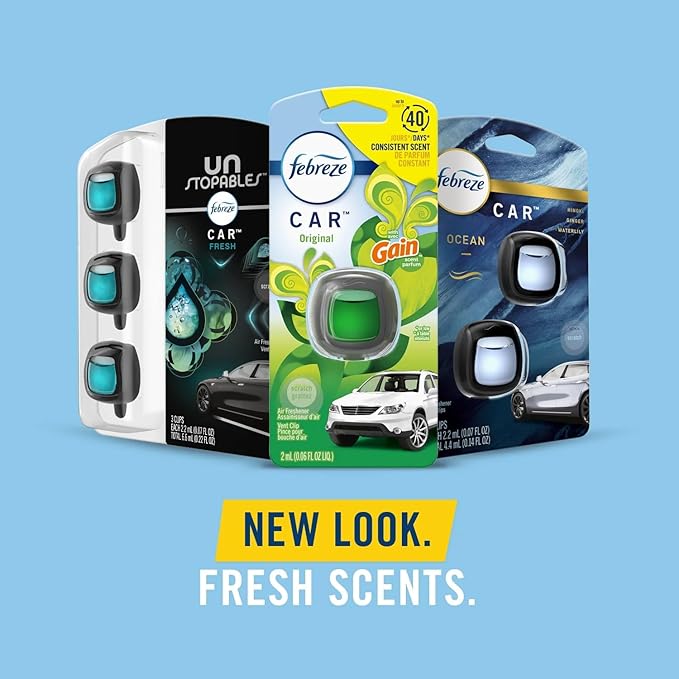 Febreze Vent Clip Car Air Freshener, Odor Eliminator, Unstopables Paradise Scent, 2 CLIPS