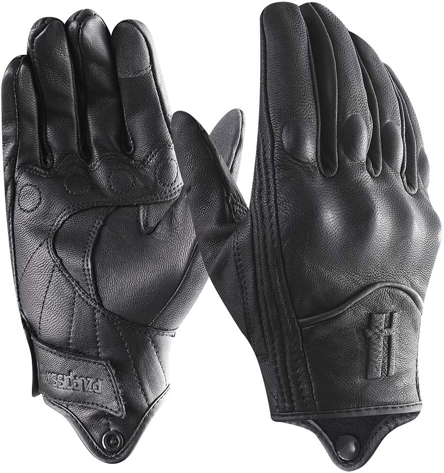 Harssidanzar Leather Motorcycle Gloves for Men Touchscreen GM028