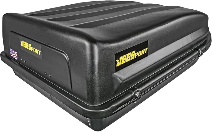 JEGS Rooftop Cargo Carrier for Car Storage - Large Roof Rack Style Carrier - Heavy Duty Weatherproof Storage - Made in USA - 18 Cubic Ft - 110 Lb Capacity - Aero Hard Shell