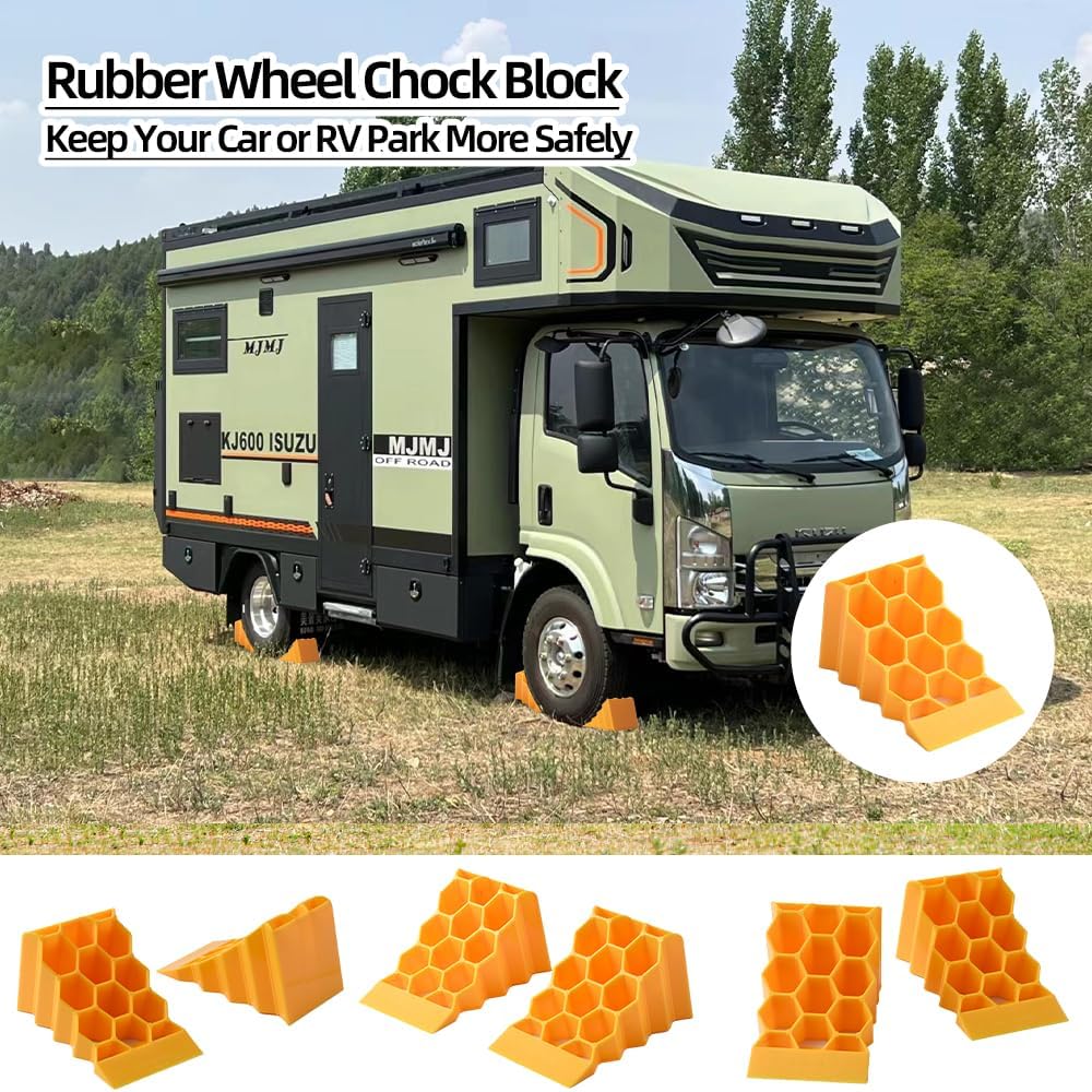 Wheel Chocks for Car, Camper,Trailers,RV,Truck, and Vehicles G.V.W. up to 8T, Anti Slip Bottom Tire Chock for All Weather,Lightweight, Easy to Carry,Perfect on All Surfaces and in All Weather.2Packs