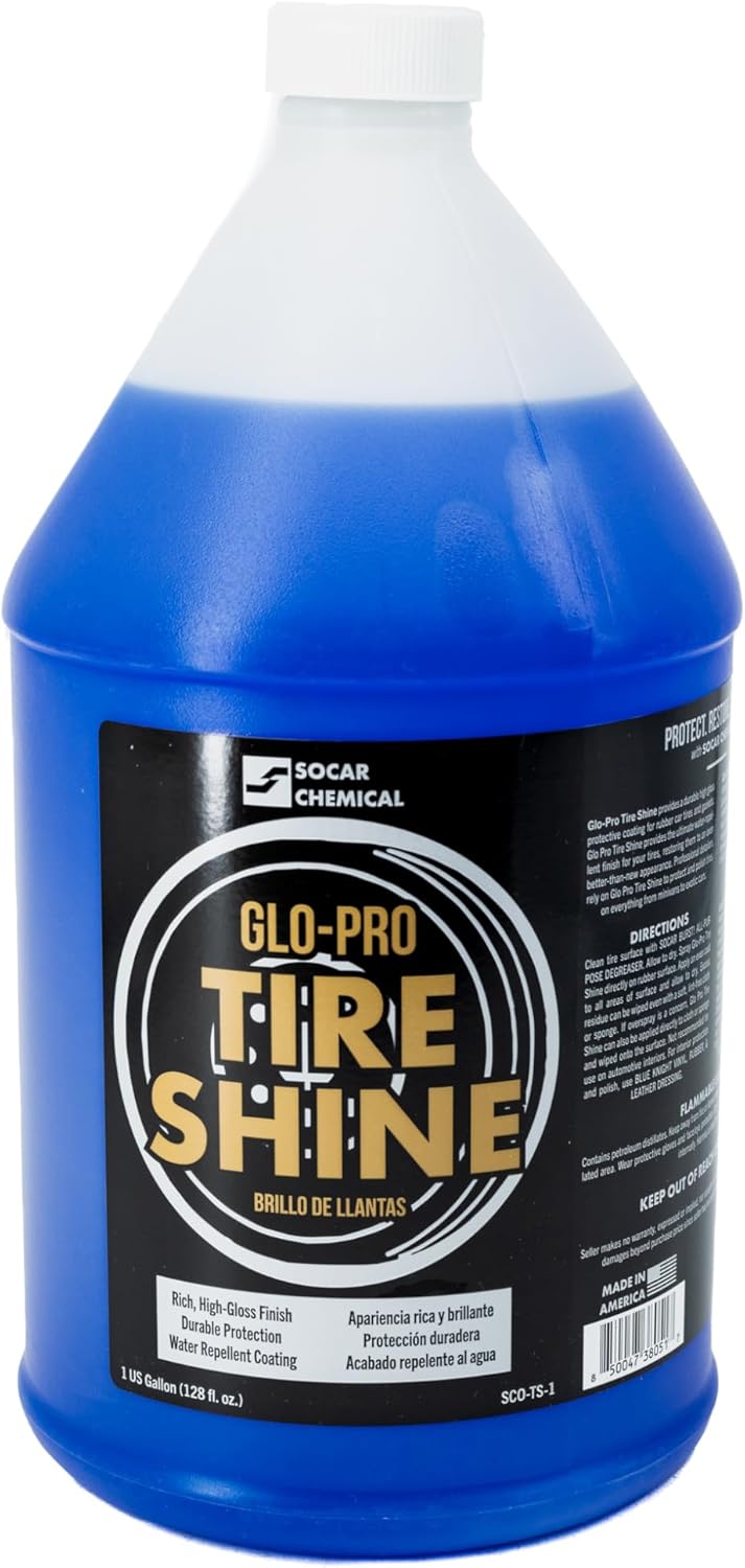 Glo-Pro Tire Shine, 128 oz, 1 Gallon, High Gloss Tire Dressing, Professional Wet Tire Dressing, Water Repellant, Long Lasting