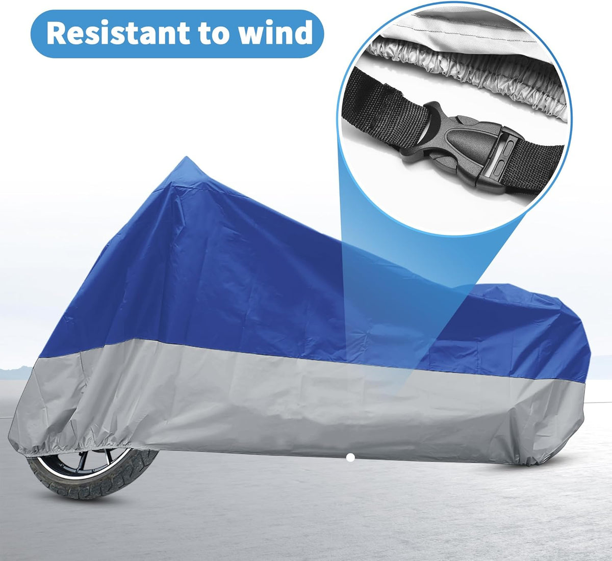 X AUTOHAUX Motorcycle Cover for Harley Davidson for Honda for Suzuki All Season Waterproof Sun Outdoor Protection Motorbike Cover Fits Up to 86.61'' Motorcycles Cover L Blue Silver Tone