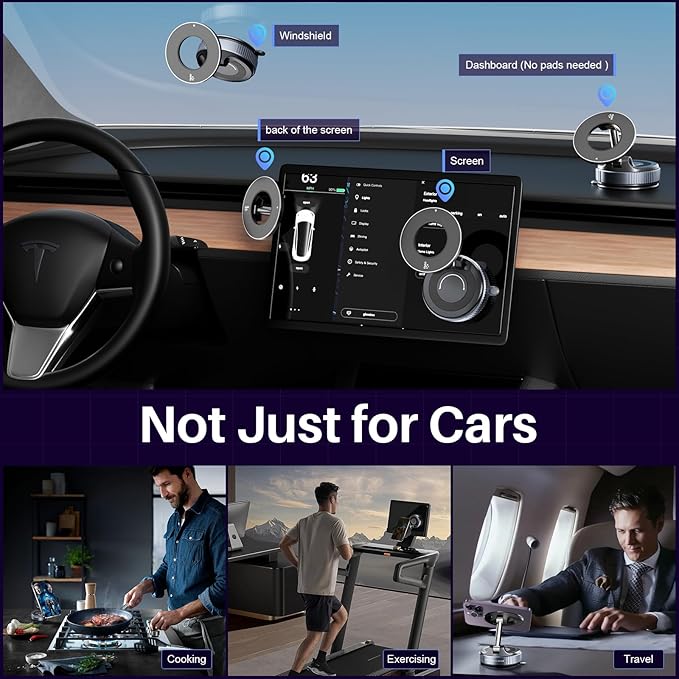 Nano Gel Suction Cup Car Mount, Magnetic Phone Holder for Your Car/Gym/Shower, 360° Rotating Foldable Car Phone Mount Compatible with iPhone 17 16 Pro Max 15 14 Plus & Android for Magsafe