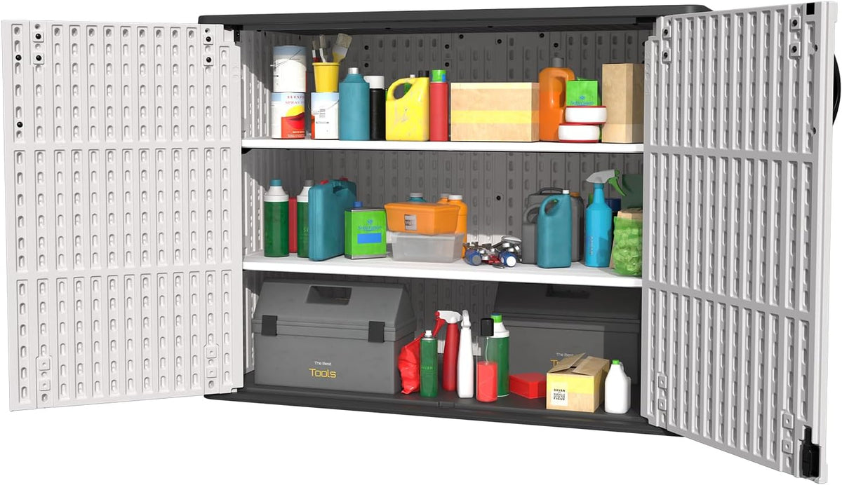 Patiowell Shelf of Plastic Outdoor Storage Cabinet, 26/50 Cu Ft Lockable Outdoor Storage Shed Waterproof Patio Tools Storage Box (2 Shelves),White
