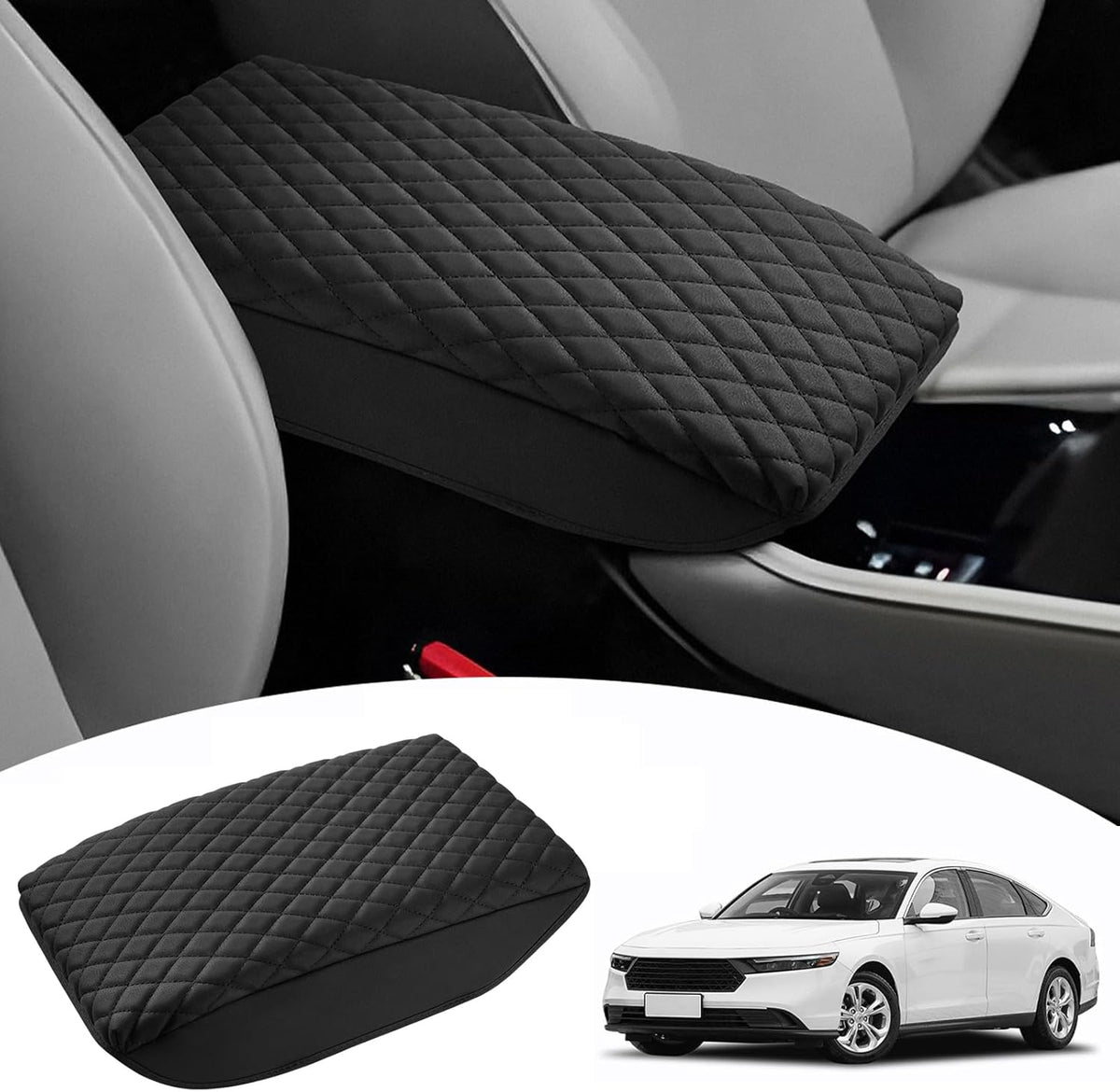 Shademax Center Console Cover for Honda Accord 2026 2025 2024 2023 Armrest Cover Cushion Pad for Honda Accord Accessories Middle Console Cover Armrest Protector Console Lids PU Leather Anti-Scratch