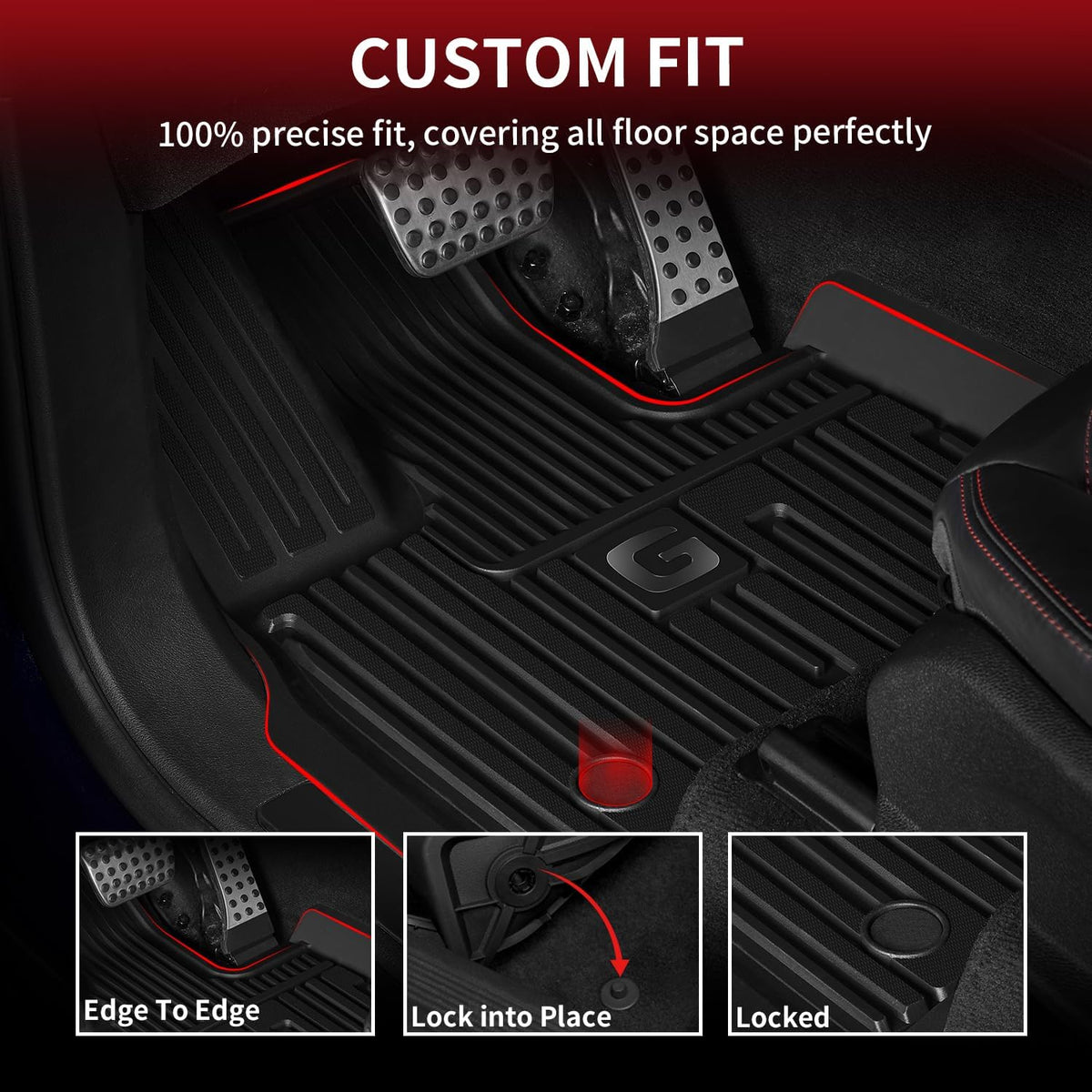 LASFIT Floor Mats for Mercedes Benz G Class 2026 2025 2024 2023 2022-2019 G550 / G580 / G63 AMG, All Weather TPE Custom Fit Car Mats for Benz G Class Floor Liners 2019-2026, 1st & 2nd Row Set, Black