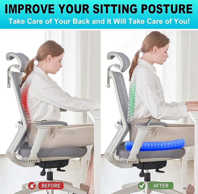 Gel Seat Cushion for Long Sitting - 1.65inch Double Thick Cooling Egg Cushion for Back, Hip, Sciatica, Coccyx, Tailbone Pain Relief - Office Chair Car Seat Cushion – Wheelchair Cushions