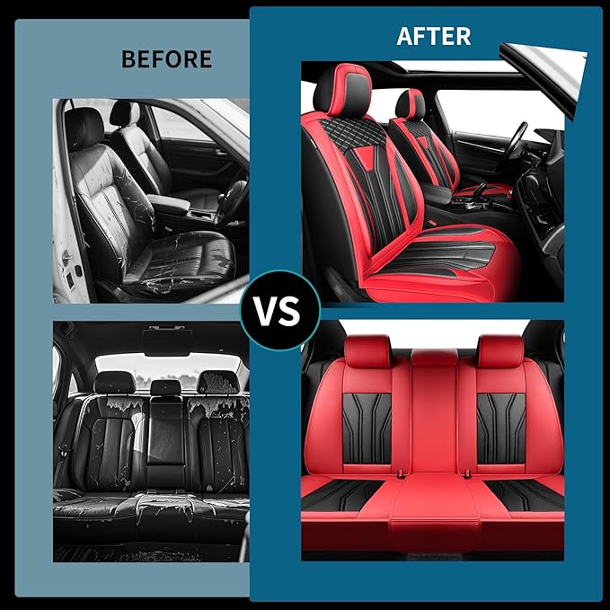 Fit Sonata Car Seat Covers Premium Leather for Hyundai Sonata 2007-2025 2026. Waterproof， Breathable, Scratch-Resistant & All-Weather Seat Cushion Protector（Full Set,Red&Black