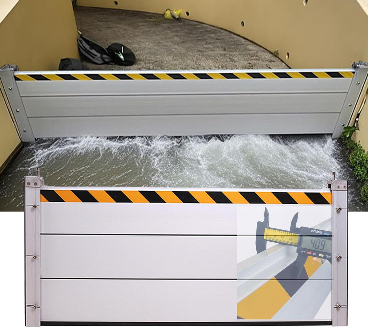 Reusable Heavy Duty Aluminum Flood Barriers for Home Exterior, Flood Protection Barriers Water Barrier Door Quick Detachable Garage Doors Detachable Mobile Rain Water Baffle ( H 15.7 inch L 9.5FT)