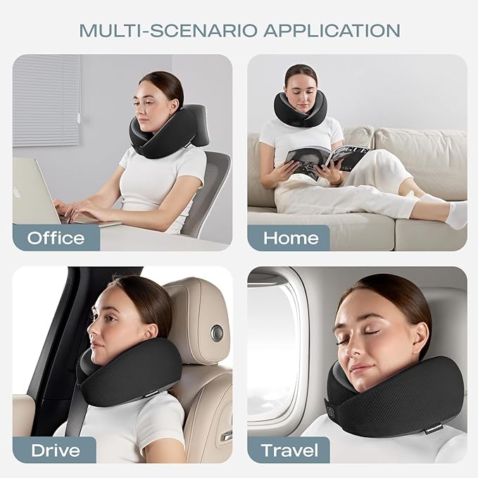 Skechers Men's Memory Foam Neck Pillow, Comfortable & Breathable Travel Pillow,Neck Pillow Airplane for Travel, Car Rides, Home, and Office Use, Ergonomic Design for Men and Women,Black