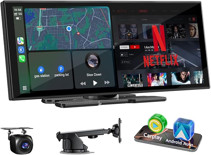 Upgraded 11" CarPlay Screen for Car, Built-in Net-Flix/YouTube/TikTok and Other Apps (No Mirroring Needed), Wireless Car Stereo for Apple Carplay & Android Auto with HD Backup Camera,OTA Updates