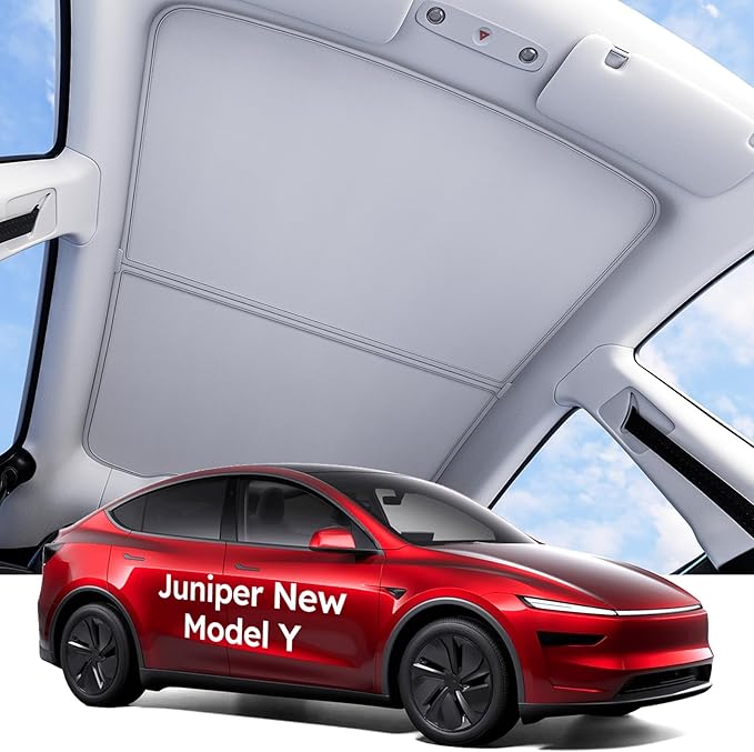 Wigoo 2026 Tesla New Model Y Juniper Accessories Sunshade Roof [Never Sag, Nano Ice-Crystal Coatings] 3-Gen Heat Insulation Glass Roof Sun Shade, Accessories for Tesla Juniper Model Y, Interior Gray