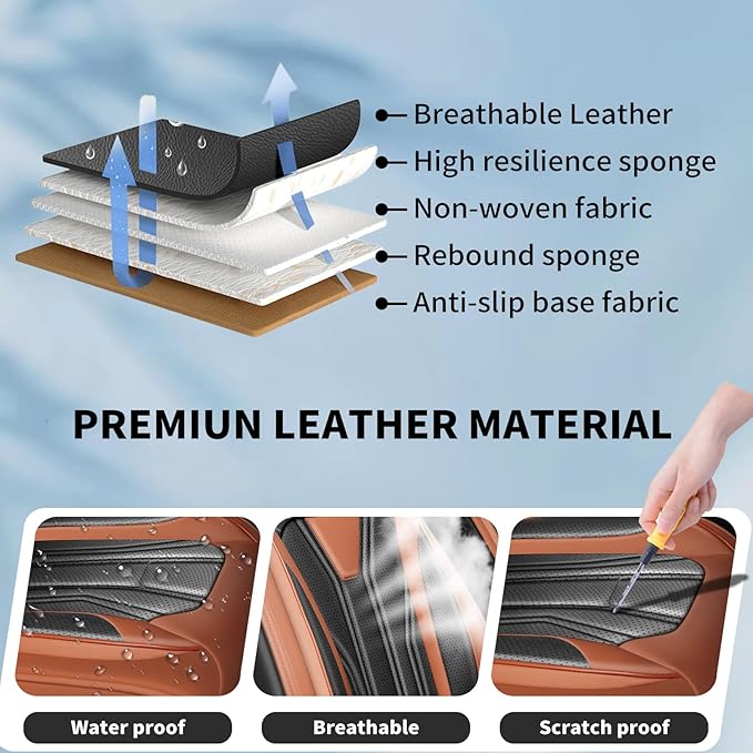 Fit Sonata Car Seat Covers Premium Leather for Hyundai Sonata 2007-2025 2026. Waterproof， Breathable, Scratch-Resistant & All-Weather Seat Cushion Protector（Front Seat,Brown&Black