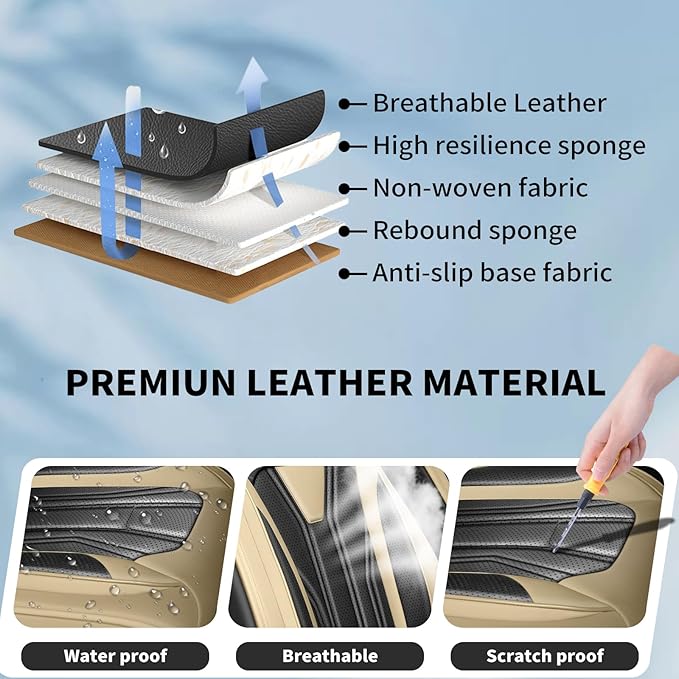 Fit Accord Car Seat Covers Premium Leather for Honda Accord 2012-2025 2026. Waterproof， Breathable, Scratch-Resistant & All-Weather Seat Cushion Protector（Front Seat,Beige&Black