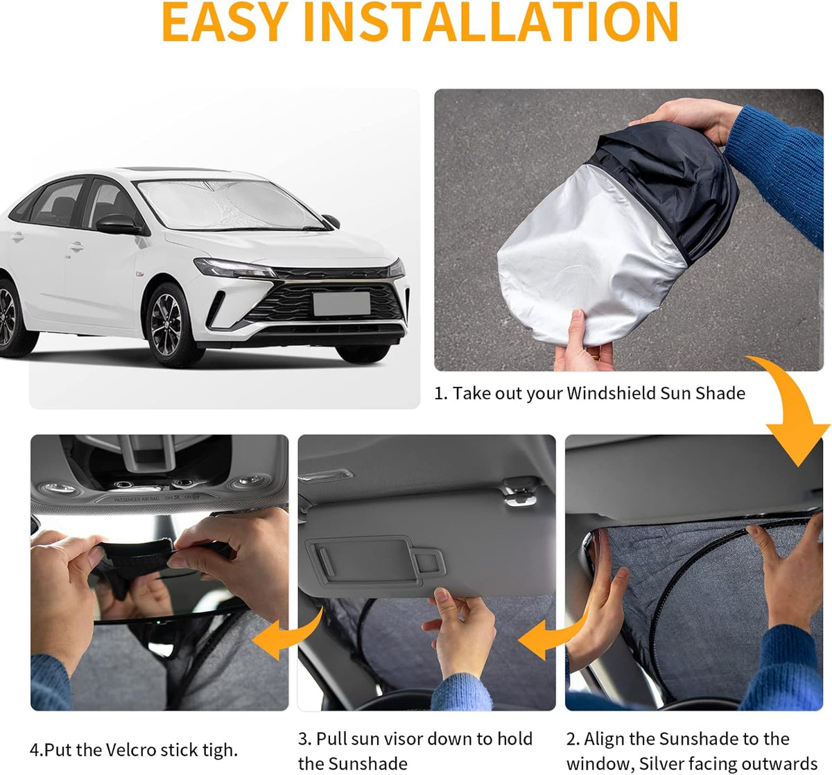 Sunshade for 2016-2024 2025 Chevrolet/Chevy Malibu Sun Shade Windshield Cover, Custom Fit Malibu Foldable Front Window Shield Sun Visor Protector 210T Reflective Blocks UV Rays Heat Car Accessories