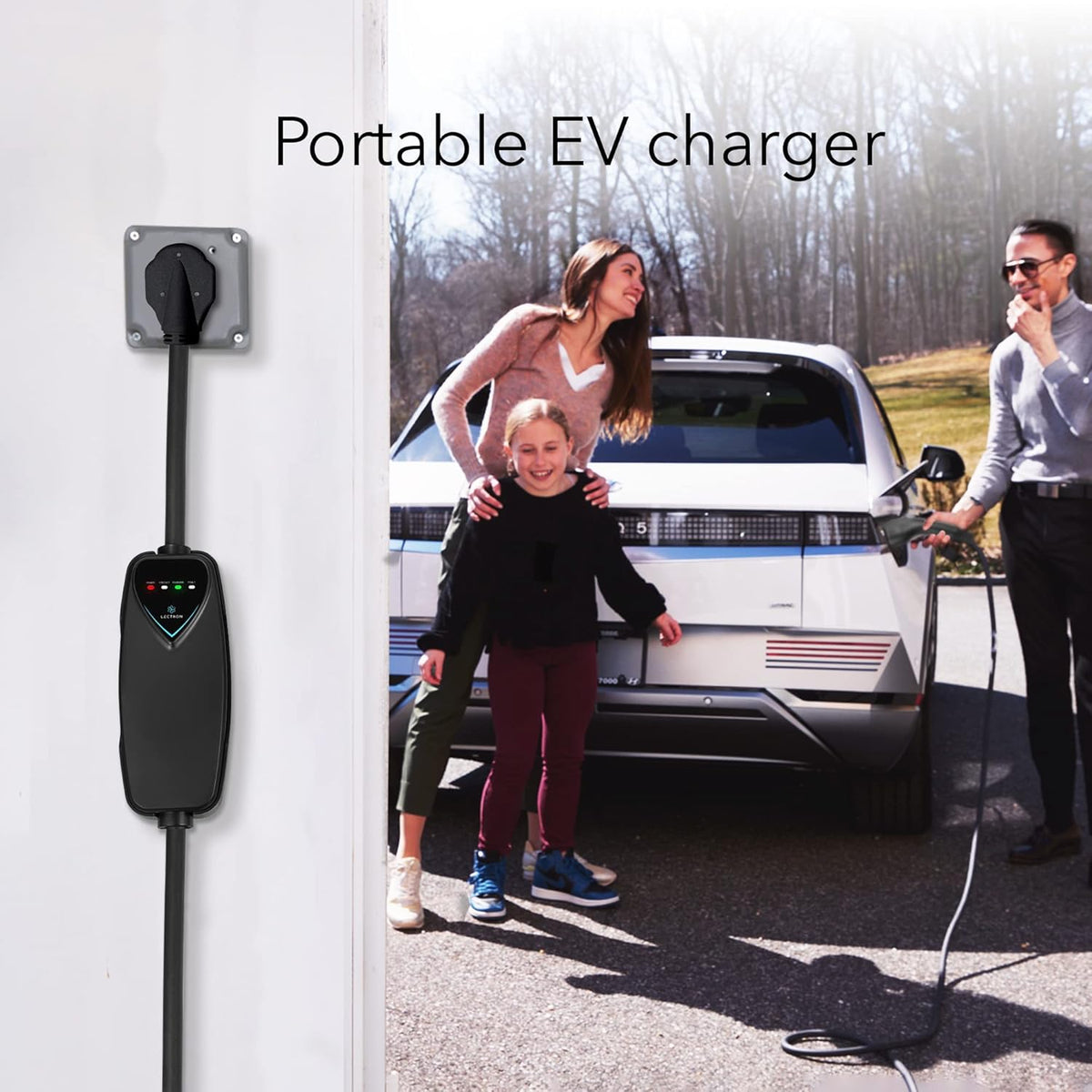 Lectron Level 2 J1772 Charger (WiFi Version) - 240V, 40 Amp, NEMA 14-50 Plug, 16 ft Extension Cord - Portable Electric Car Charger for J1772 Evs
