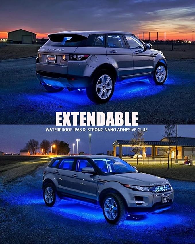 12V Led Strip Lights 12" Connectable Blue LEDs Light Strips for Cars Motorcycle Golf Cart Boat Marine Waterproof 12Volt Led Strip Light, 4Pack