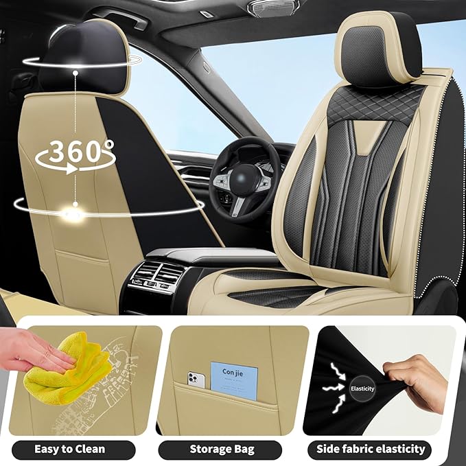 Fit CRV Car Seat Covers Premium Leather for Honda CRV cr-v 2011-2025 2026. Waterproof， Breathable, Scratch-Resistant & All-Weather Seat Cushion Protector (Front Seat,Beige&Black)