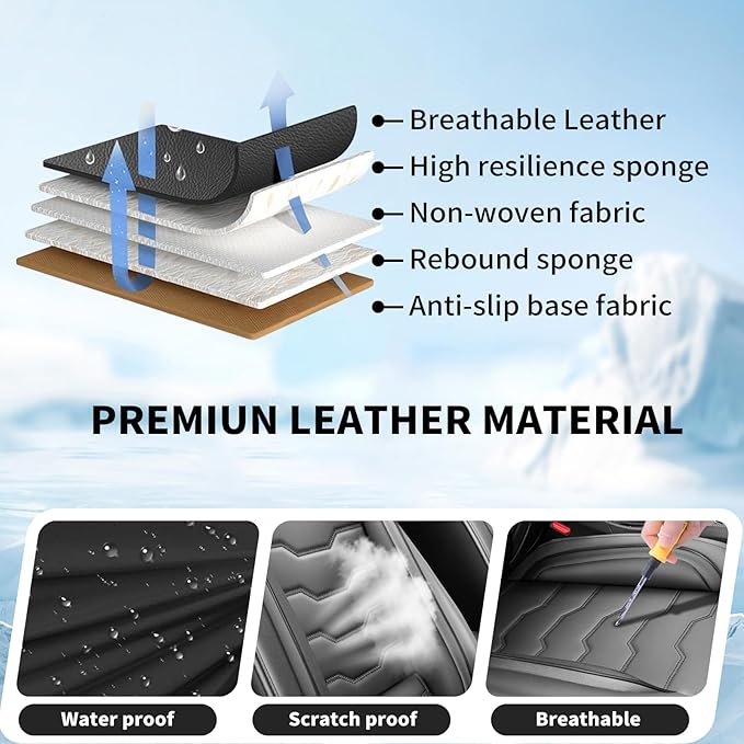 Fit Sonata Car Seat Covers Premium Leather for Hyundai Sonata 2007-2025 2026. Waterproof， Breathable, Scratch-Resistant & All-Weather Seat Cushion Protector（Full Set,Black