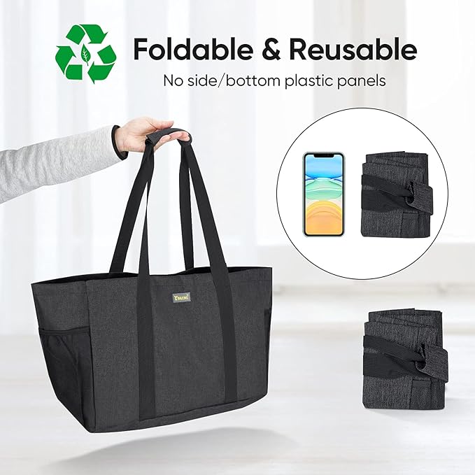 BALEINE Soft 9 Gallon Extra Large Utility Tote, Foldable Reusable Storage Bag (Charcoal Black)