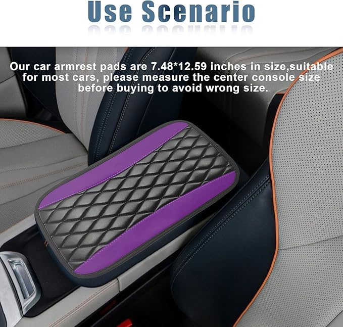 Car Center Console Cover, Universal Leather Waterproof Armrest Seat Box Cover Protector, Comfortable Car Decor Accessories Fit for Most Cars, Vehicles, SUVs-Purple