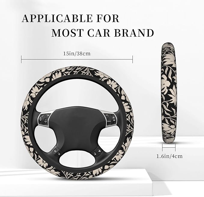 Abstract Flower Steering Wheel Cover, Elastic Non-Slip Steering Wheel Protector,Auto Interior Decor for Women Girls,Universal 15" Fit for Sedans,Trucks
