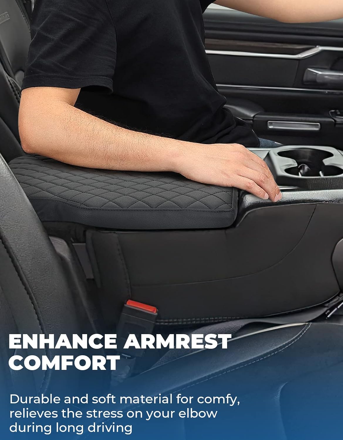 ISSYAUTO Center Console Cover Compatible with 2019-2024 Ram 1500 New Model Jump Seat Console, Armrest lid Cover Leather Arm Rest Covering for Car, Durable Middle Console Cover Armrest Box
