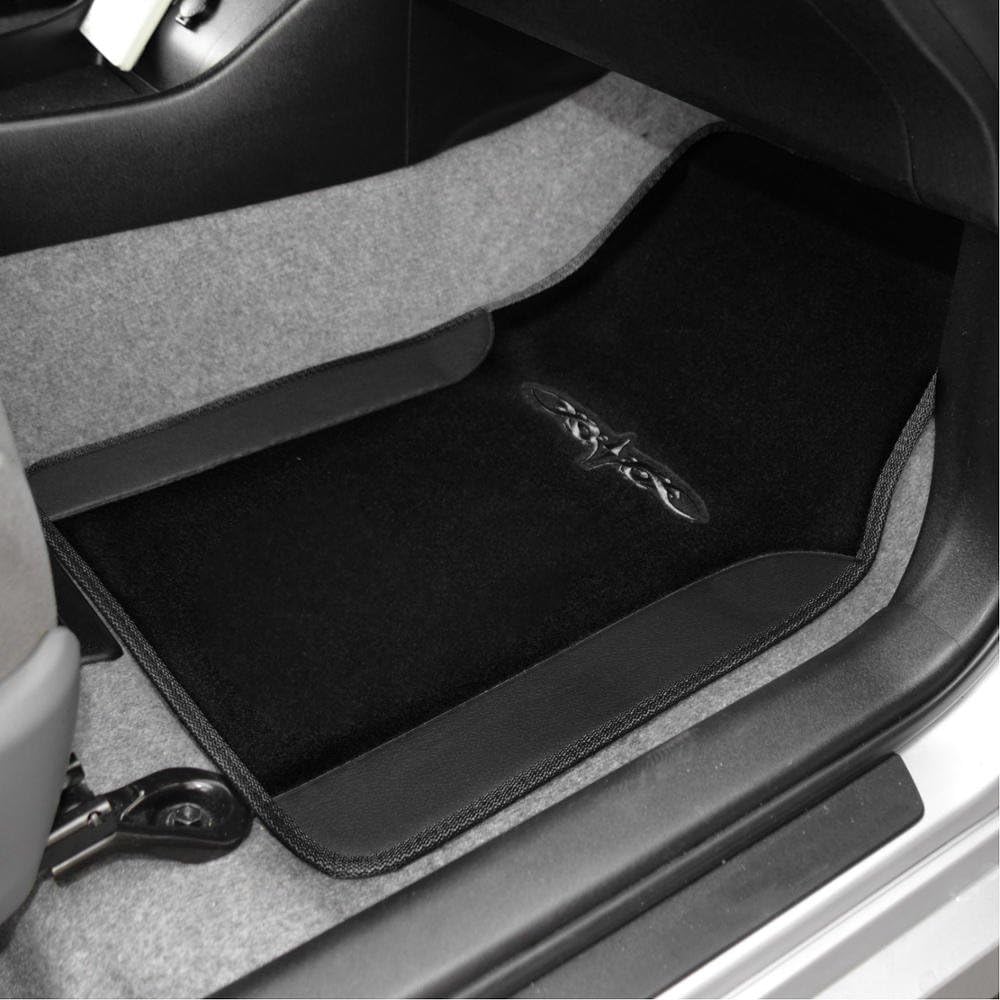 BDK carXS Fresh Two-Tone Carpet Floor Mats, Tribal Tattoo Design with Vinyl Trim for Car Sedan Truck SUV, Front & Rear Set of 4, Black