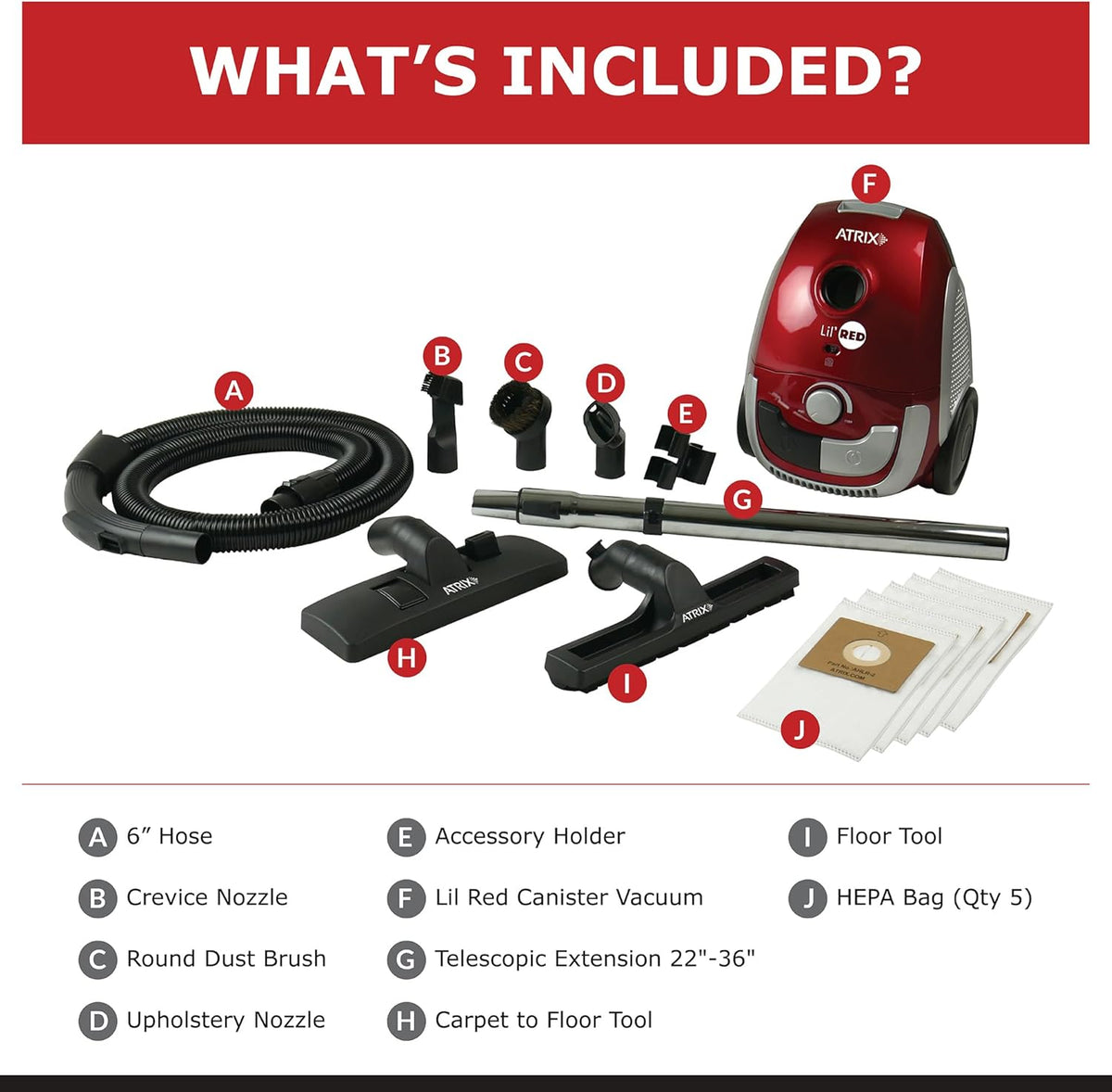 Atrix Red Lil Portable Canister Vacuum Cleaner with 2-Quart HEPA Filter & Variable Speed Motor – Premium Bundle for Home & Carpet Cleaning, Includes Accessories