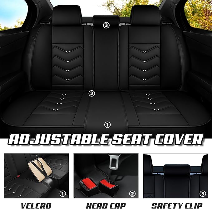 Car Seat Covers for Cadillac CTS 2003-2019, Premium Nappa Leather Car Seat Cover, Stylish Sport Seat Covers， Automobile Seat Cover Sets.(Luxury 5 Seats/Black White)