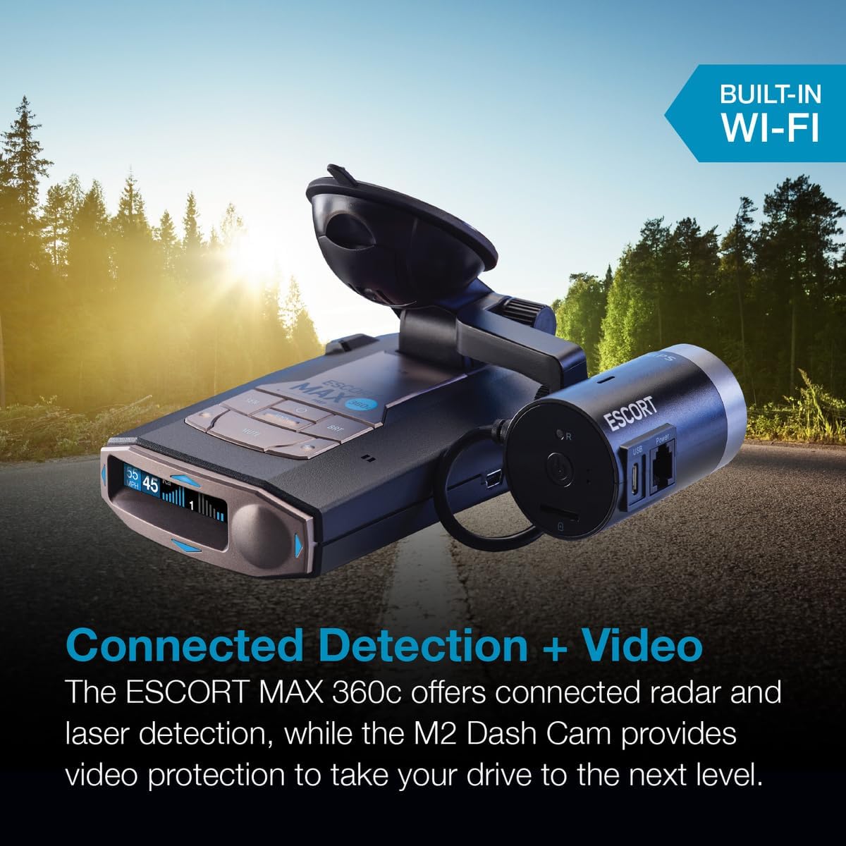 Escort MAX 360c Radar Detector with M2 Smart Dash Cam & OBDII Cord Bundle