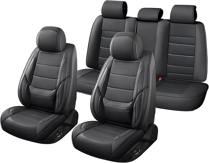 Car Seat Covers Full Set Custom Fit for Pontiac Vibe 2003-2010,Premium Faux Leather with Lumbar Support, Breathable, Anti-Slip & Soft Touch(Black,Fullset)
