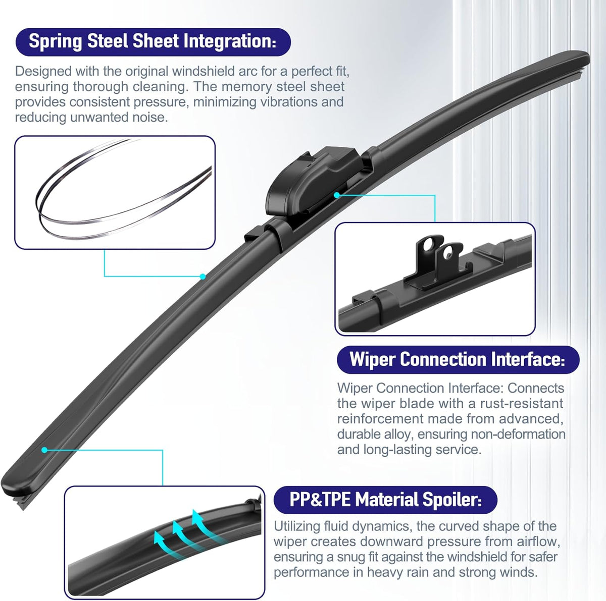 AJK Front Windshield Wiper for Subaru Crosstrek XV 2018 2019 2020 2021 2022 2023 2024, Original Equipment Back Window Wipers Blades, Conventional, Vehicle Specific Fit, Pack of 3