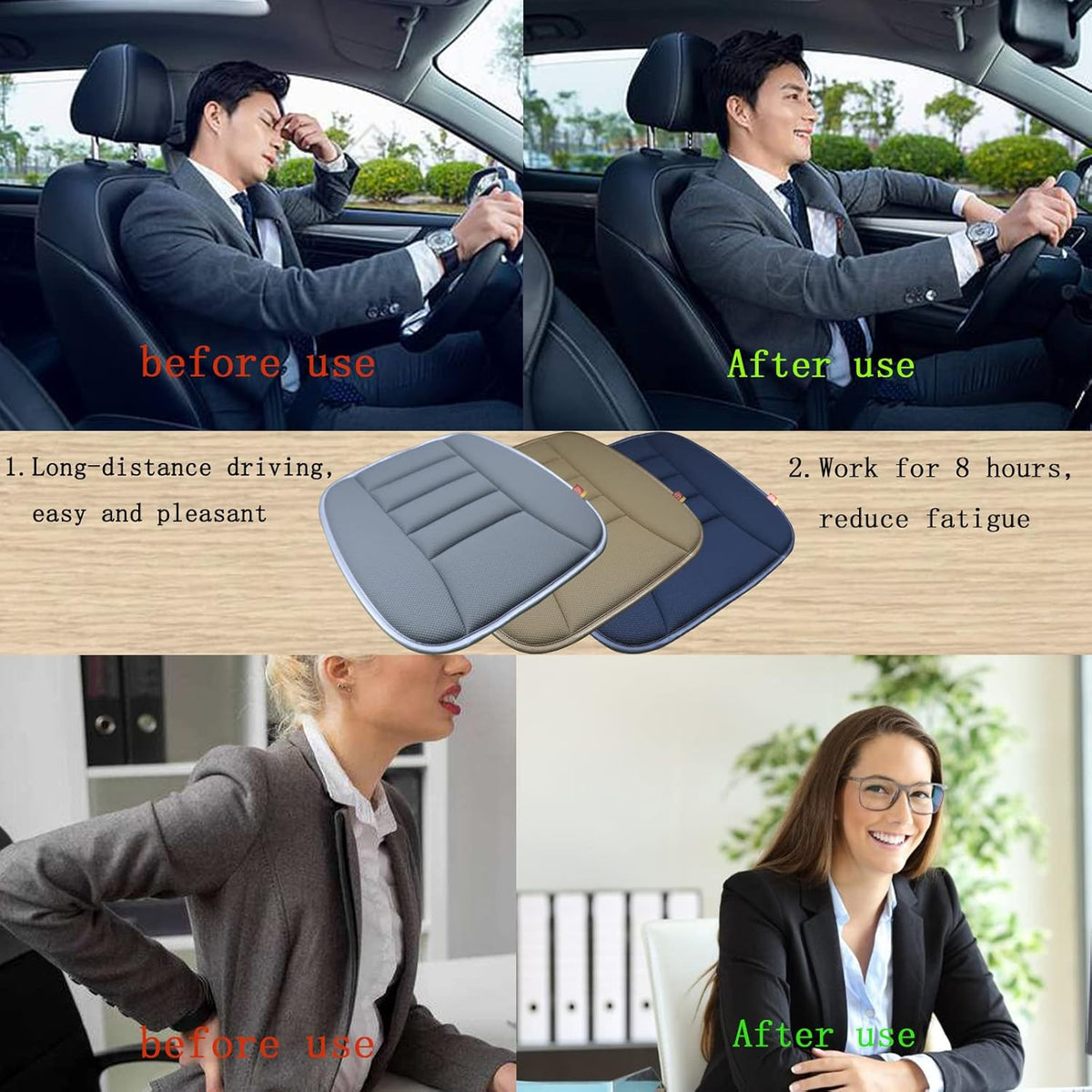Car Seat Cushion Pad for Home Use Car Driver Seat Office Chair Memory Foam Seat Cushion(Khaki)