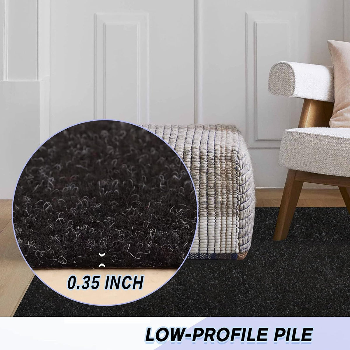 Custom Size Backed Non-Slip Area Rugs Runner, Easy Clean, Waterproof Runner Rugs for Hallway Entryway, Kitchen, Laundry, 3FT x 64FT, Black