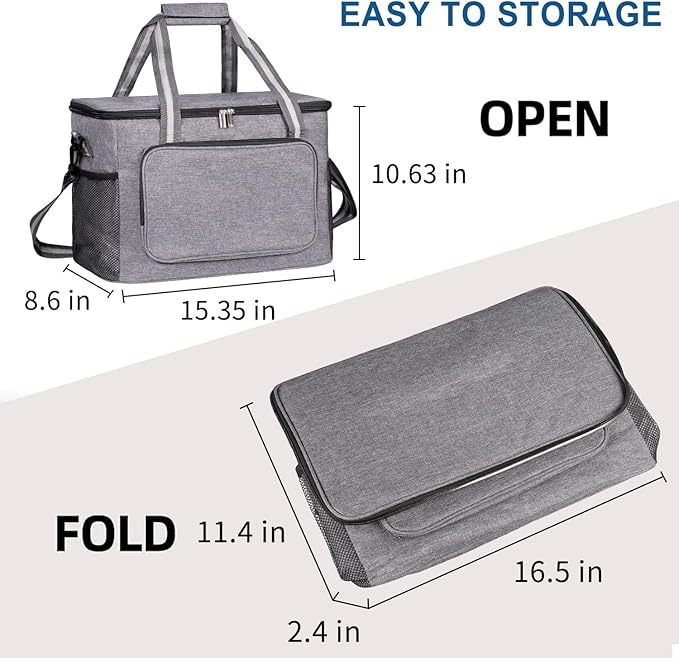 iknoe Large Cooler Bag Collapsible, 24L Insulated Bags, Leakproof Lunch Cooler Tote with Multi-Pockets for Adult Insulated Thermal Bag for Beach, Picnic, Office Work, Grey 36-Can