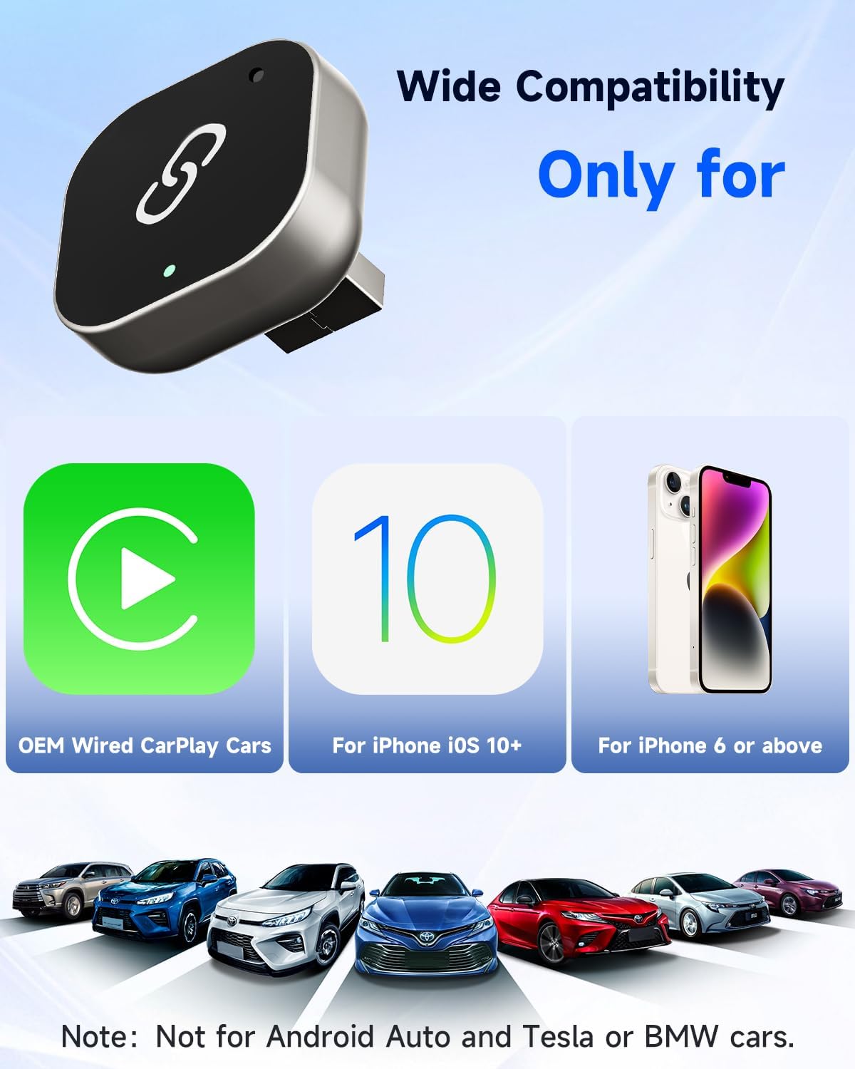 Spedal Wireless CarPlay Adapter for Factory Wired CarPlay – Plug & Play, Auto Reconnect, Mini Metal Design with USB-A & USB-C Cables – Compatible with iPhone 6+ and Cars from 2016+ (Silver)