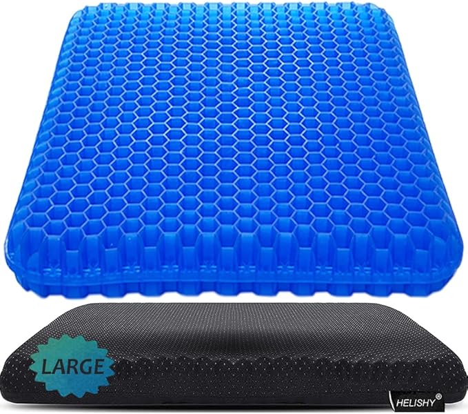 Gel Seat Cushion, Large Cooling Gel Cushion Breathable Honeycomb Chair Pads Gel Cushion with Non-Slip Cover for Home Office Chair Car Seat Wheelchair Absorbs Body Pressure Points, As Seen on TV