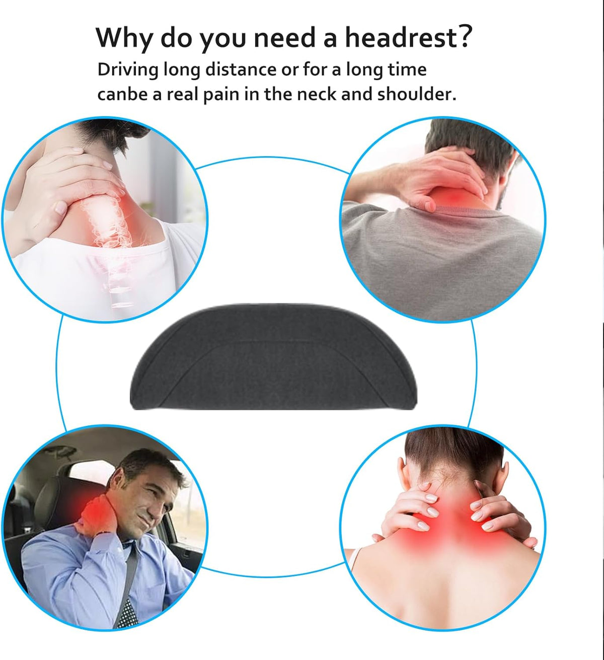 Car Headrest Pillow for Driving, Softness Ergonomic Design Universal Travel Neck Pillow for Most Cars, Office Chairs, Gaming Chairs with Extra Filler Cotton Bag (Black, 2PC)