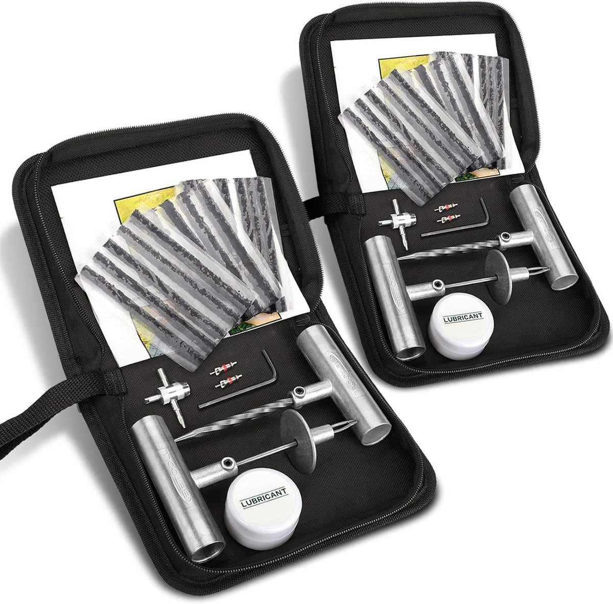 BETOOLL Tire Repair Kit, Sets of 2-24pcs Professional Heavy Duty Universal Emergency Flat Tire Repair Kit, for car Motorcycle, Truck, Golf Cart, ATV, Tractor, ARB, RV, SUV, Trailer etc.(Black)