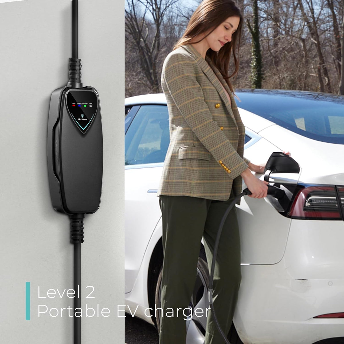 Lectron Level 2 Tesla Charger (WiFi Version) - 240V, 40 Amp, NEMA 14-50 Plug, 16 ft Extension Cord - Portable Electric Car Charger for Tesla - Compatible with All Tesla Models 3/Y/S/X