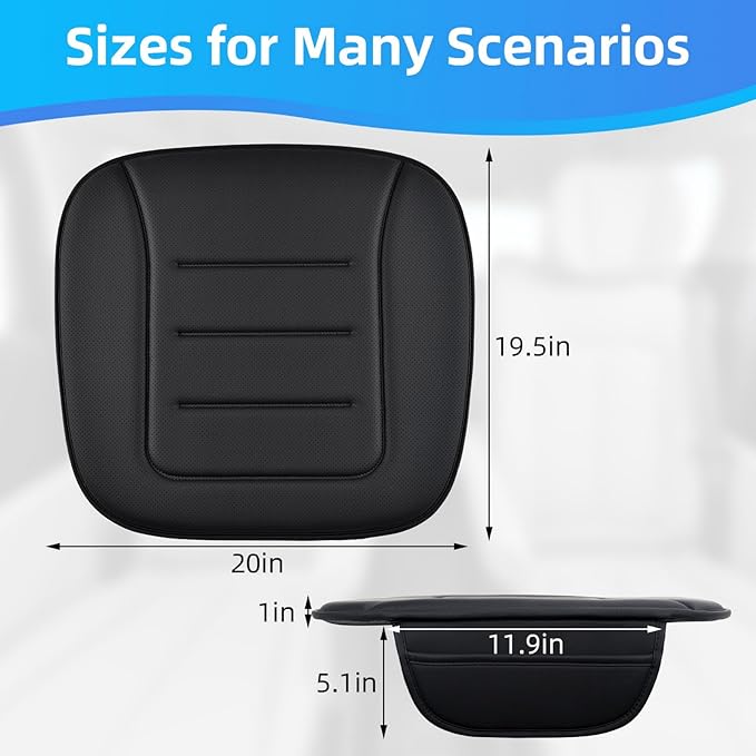 KAYI Car Seat Cushion, Comfort Memory Foam Car Cushions for Driving, Breathable Leather Surface with Anti Slip Rubber Bottom, Seat Cushion for Car and Office Chair (2 Pack, Black)