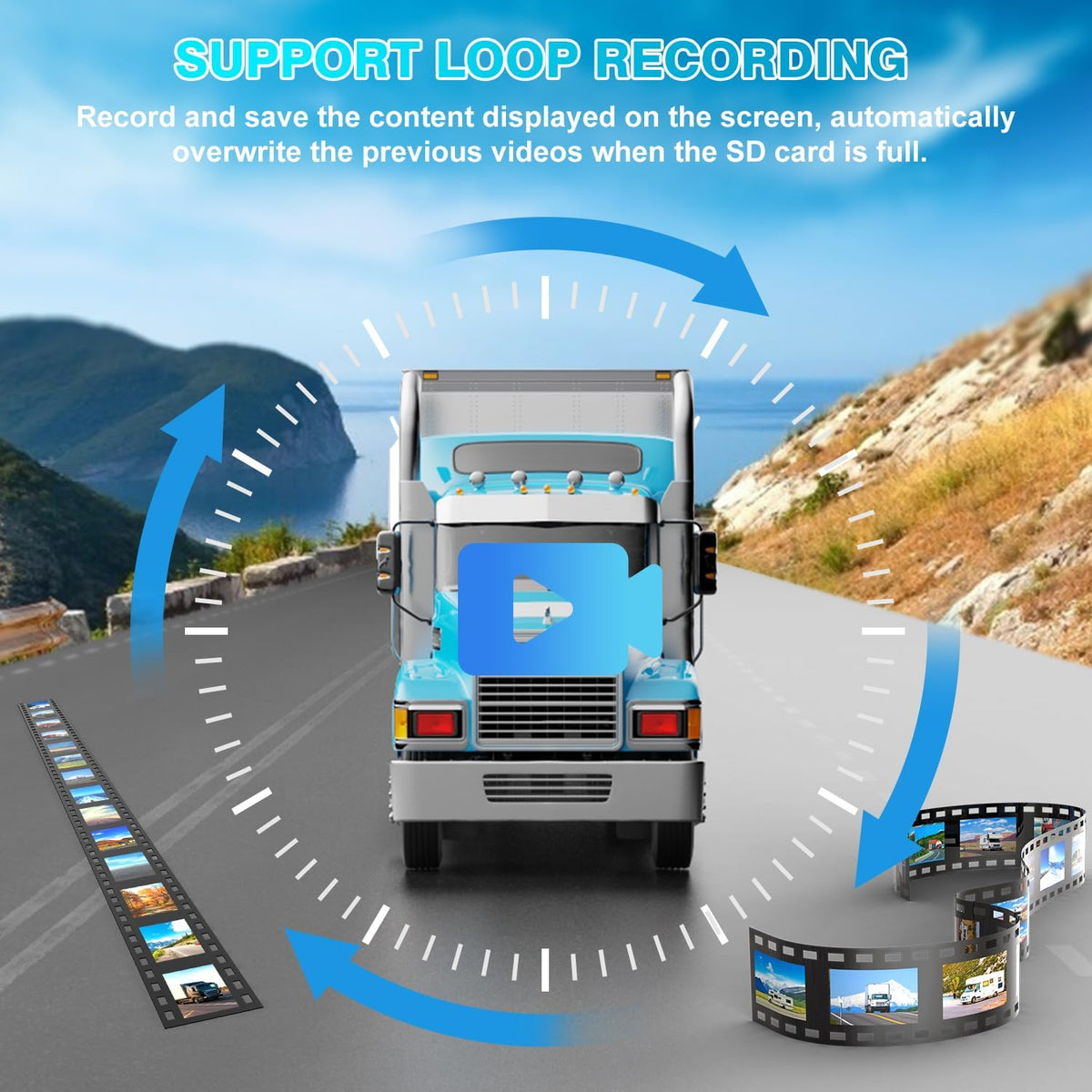 Fookoo HD 7" Wireless Backup Camera System, 1080P 7" Quad Split Screen Monitor, IP69 Waterproof Side Rear View Cameras, Parking Lines, Loop Recording, Digital Signal for RV/Trailer/Truck/Bus (DW7T4)