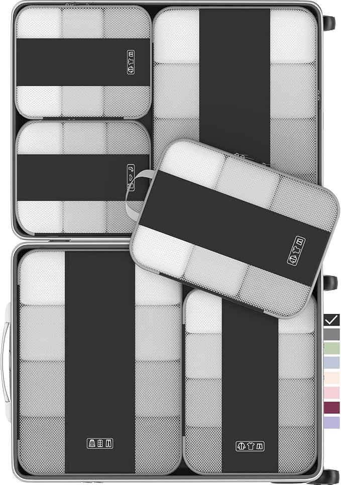 6 Set Compression Packing Cubes for Travel Essentials,Compressible Expandable Packing Cubes for Suitcase,OlarHike Luggage Organizer Bags for Travel,Handy Helper for Organizing Clothes(Black)