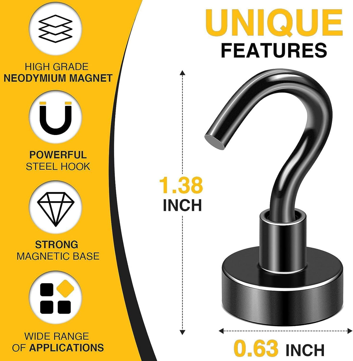 DIYMAG Magnetic Hooks, 30Lbs Strong Heavy Duty Cruise Magnet S-Hooks for Classroom, Fridge, Hanging, Cabins, Grill, Kitchen, Garage, Workplace and Office Etc, (150 Pack-Black),Screw in Hook