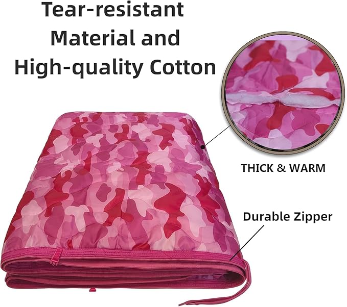 Camo Poncho Liner, Army Blanket, Military Sleeping Bag, with A Compression Carrying Bag, for Traveling, Hiking, Camping, Outdoor Survival, Car Blanket