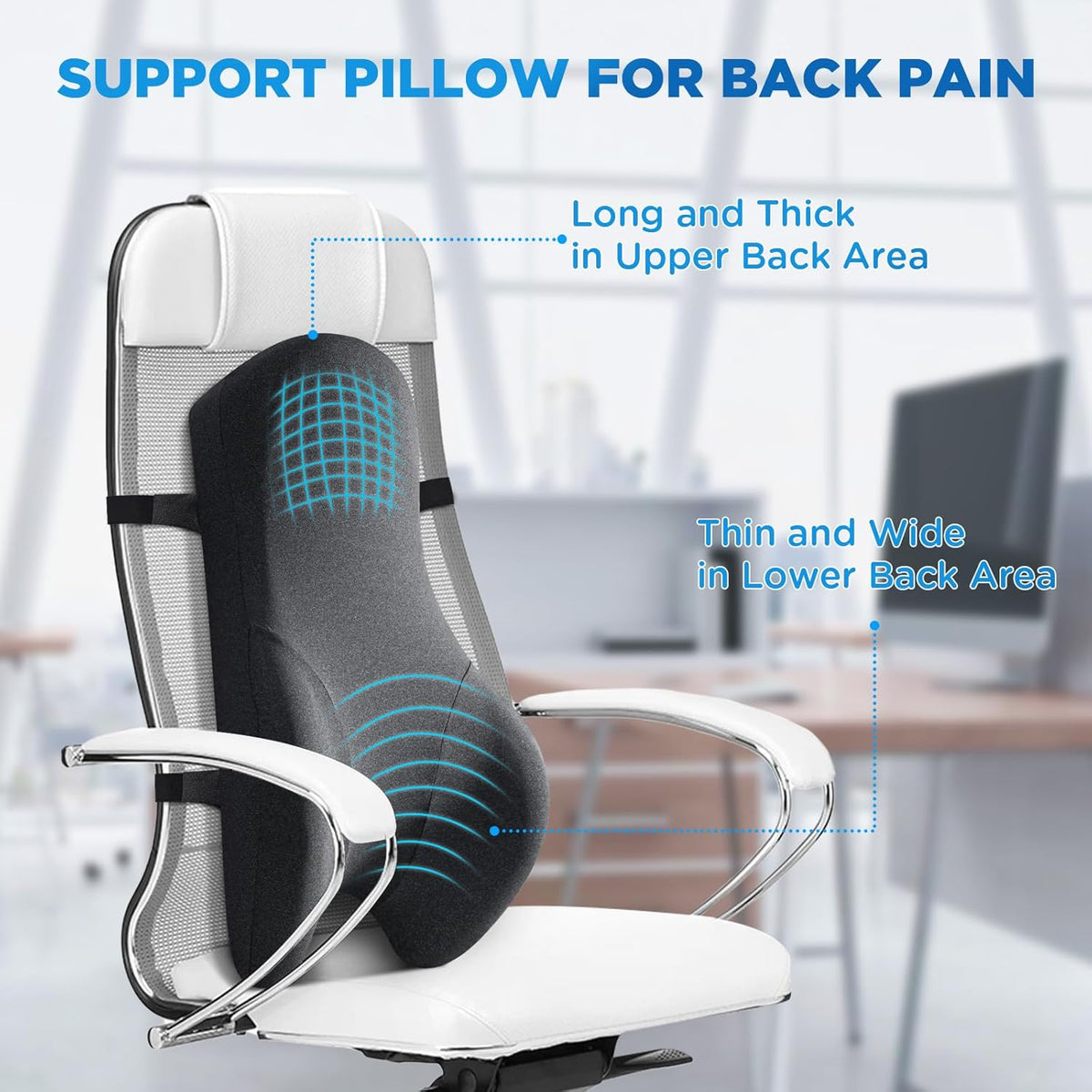 Teemour High Back Support Pillow for Office Chair, Fully Support Entire Back Cushion Pain Relief Promotes Posture- Memory Foam Lumbar Support Pillow for Offfice Chair, Desk, Gaming Chair