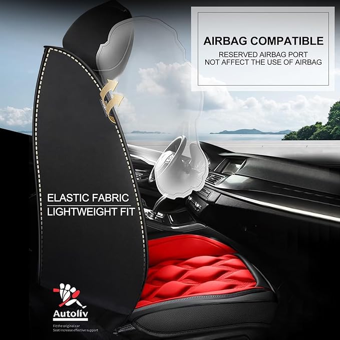 AOMSAZTO Car Seat Covers,2 Front Seats Custom Fit for Nissan Altima 2009-2025 2026,Faux Leather Automotive Cushion Covers Seat Protector,Airbag Compatible Waterproof Black&Red